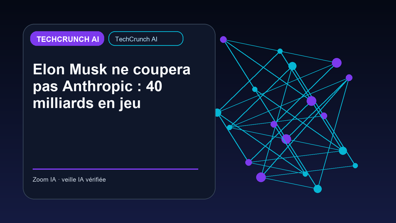 Elon Musk ne coupera pas Anthropic : 40 milliards en jeu — visuel éditorial Zoom IA