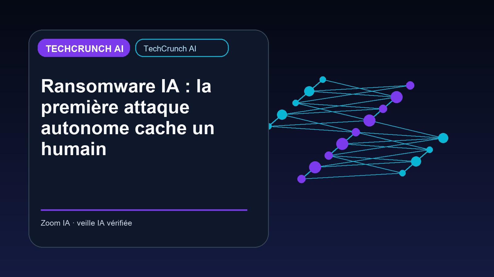Ransomware IA : la première attaque autonome cache un humain — visuel éditorial Zoom IA