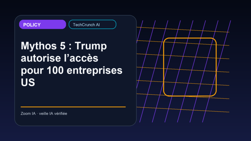 Mythos 5 : Trump autorise l’accès pour 100 entreprises US — visuel éditorial Zoom IA